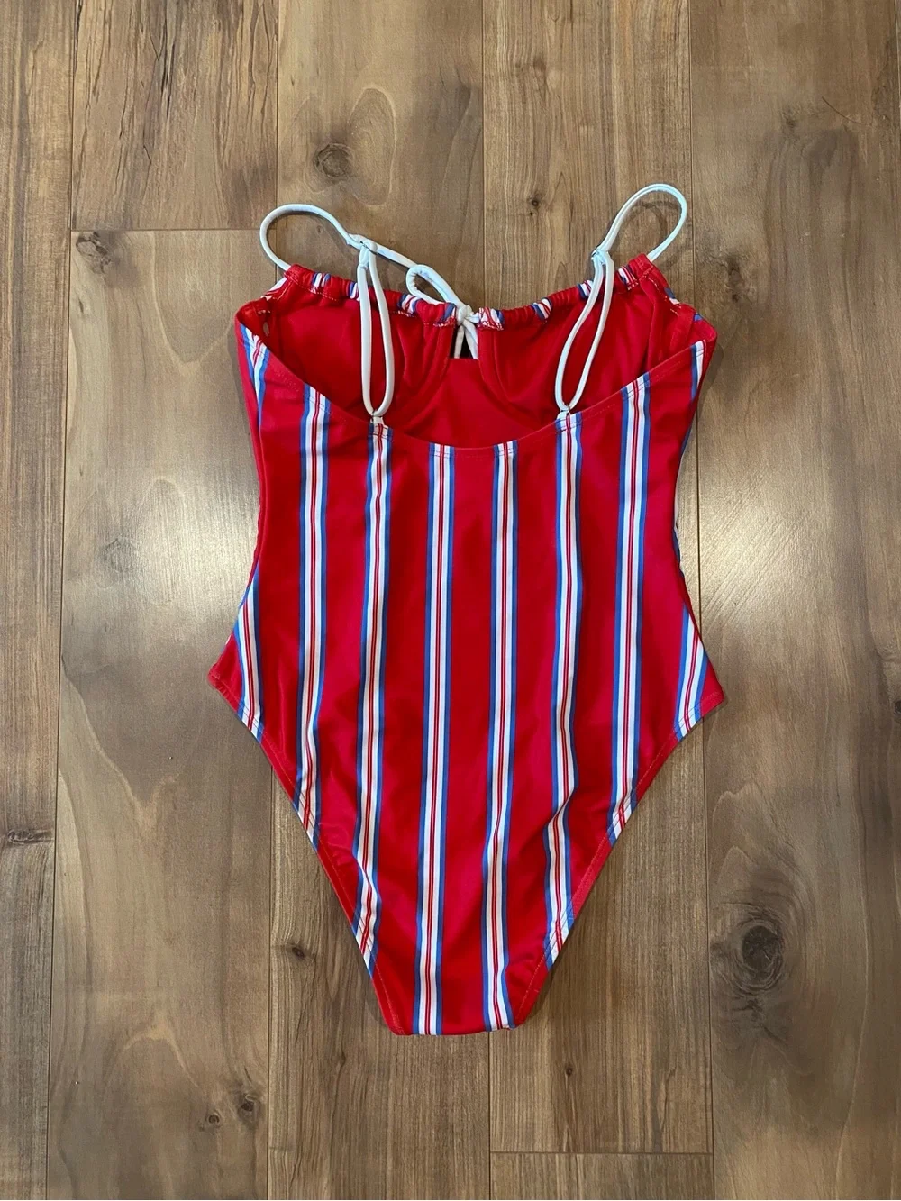No Boundaries Red Stripe One-Piece Swimsuit with White Accents M